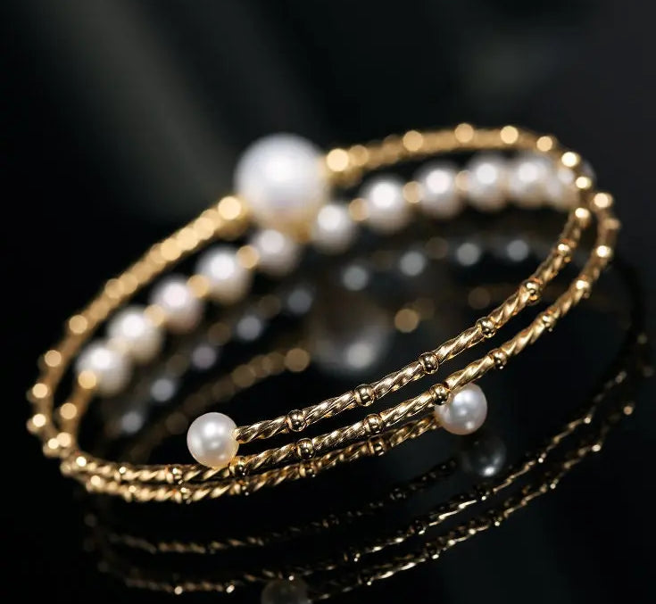 4-10mm Natural High Luster Pearl 14K Gold Filled White Pearl Bracelets, Freshwater Baby Pearl Bracelets, Two Layer Bracelets, Gift Idea Etsy