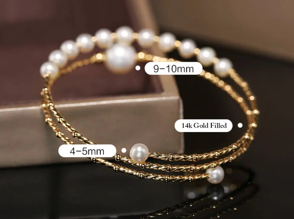 4-10mm Natural High Luster Pearl 14K Gold Filled White Pearl Bracelets, Freshwater Baby Pearl Bracelets, Two Layer Bracelets, Gift Idea Etsy