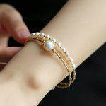 4-10mm Natural High Luster Pearl 14K Gold Filled White Pearl Bracelets, Freshwater Baby Pearl Bracelets, Two Layer Bracelets, Gift Idea Etsy
