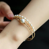 4-10mm Natural High Luster Pearl 14K Gold Filled White Pearl Bracelets, Freshwater Baby Pearl Bracelets, Two Layer Bracelets, Gift Idea Etsy