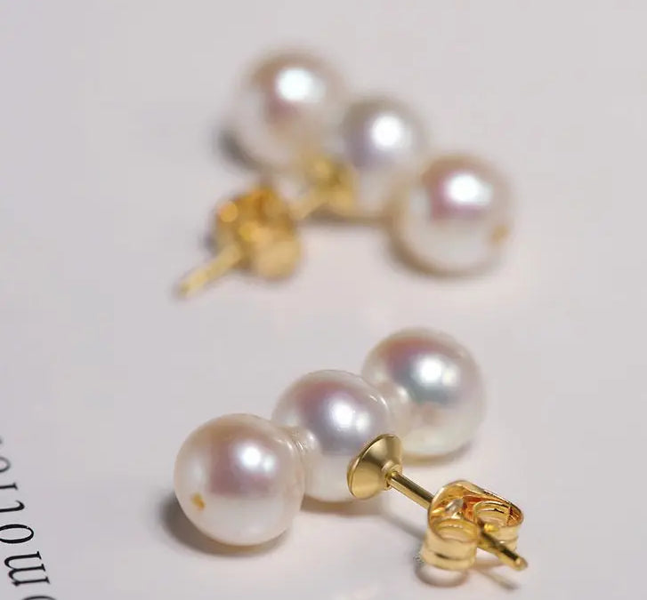 5-6mm Natural High Luster White Pearl Earrings Handmade 14k Yellow Gold Filled White Beaded Pearl Stud Earrings, Gift Idea, Anniversary Idea Etsy