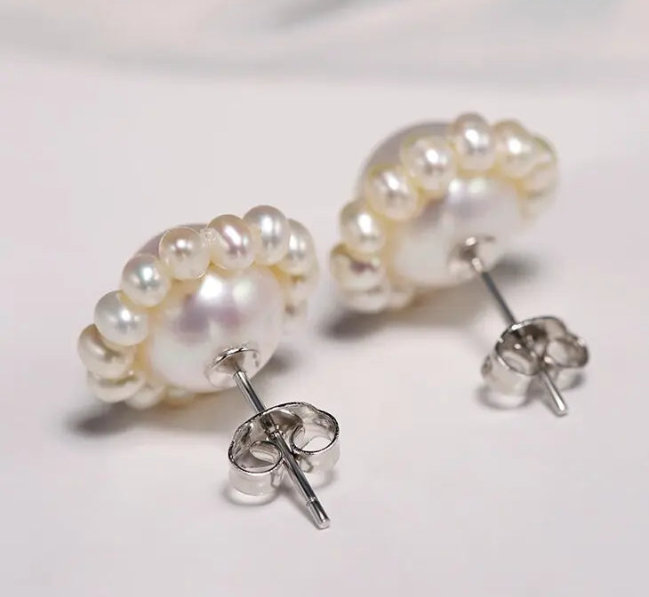 3-9mm Natural High Luster White Pearl 925 Silver White Pearl Beaded Flower Earrings, Cluster Earrings, Anniversary Gift Idea, Gift for Mom Etsy