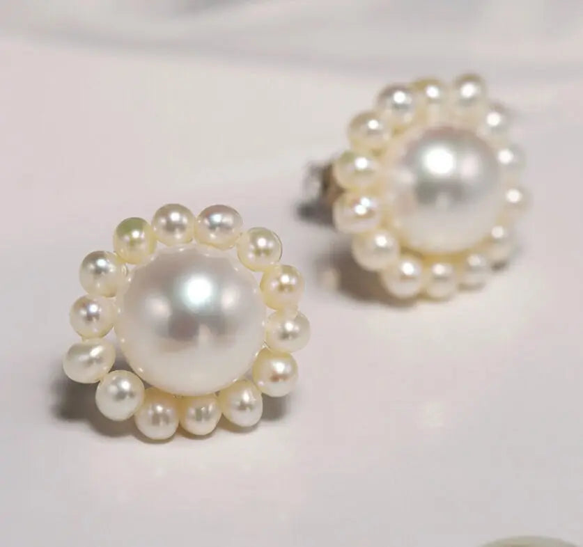 3-9mm Natural High Luster White Pearl 925 Silver White Pearl Beaded Flower Earrings, Cluster Earrings, Anniversary Gift Idea, Gift for Mom Etsy