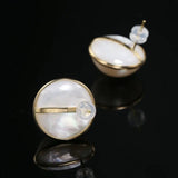 17/18/19mm Natural Mabe Pearl Earrings Handmade 18k Solid Yellow Gold Mabe Pearl Earrings, Seawater Pearl Earrings, Gift Idea for Mom - LaCorserArtJewelry