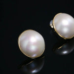 17/18/19mm Natural Mabe Pearl Earrings Handmade 18k Solid Yellow Gold Mabe Pearl Earrings, Seawater Pearl Earrings, Gift Idea for Mom - LaCorserArtJewelry