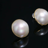 17/18/19mm Natural Mabe Pearl Earrings Handmade 18k Solid Yellow Gold Mabe Pearl Earrings, Seawater Pearl Earrings, Gift Idea for Mom - LaCorserArtJewelry