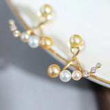 4mm Akoya Golden Baby Pearl & Diamonds Earrings - 18K Gold Etsy