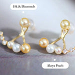 4mm Akoya Golden Baby Pearl & Diamonds Earrings - 18K Gold Etsy
