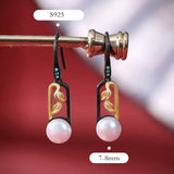5A+ High Luster White Pearl 10mm Earrings Handmade Black Rhodium Plated Silver 925 Orient Style Pearl Earrings, Leaf Earrings, Gift Idea Etsy