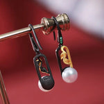 5A+ High Luster White Pearl 10mm Earrings Handmade Black Rhodium Plated Silver 925 Orient Style Pearl Earrings, Leaf Earrings, Gift Idea Etsy