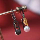 5A+ High Luster White Pearl 10mm Earrings Handmade Black Rhodium Plated Silver 925 Orient Style Pearl Earrings, Leaf Earrings, Gift Idea Etsy