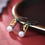 5A+ High Luster White Pearl 10mm Earrings Handmade Black Rhodium Plated Silver 925 Orient Style Pearl Earrings, Leaf Earrings, Gift Idea Etsy