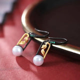 5A+ High Luster White Pearl 10mm Earrings Handmade Black Rhodium Plated Silver 925 Orient Style Pearl Earrings, Leaf Earrings, Gift Idea Etsy