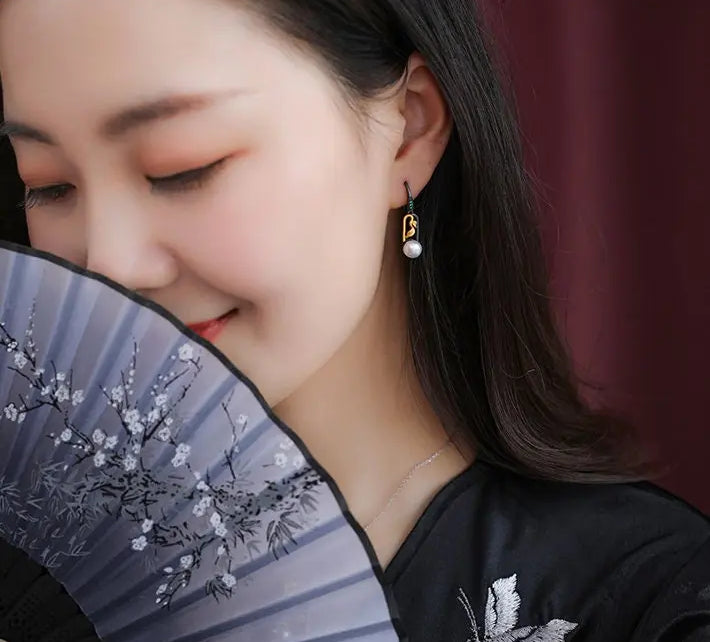 5A+ High Luster White Pearl 10mm Earrings Handmade Black Rhodium Plated Silver 925 Orient Style Pearl Earrings, Leaf Earrings, Gift Idea Etsy