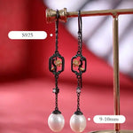 5A+ High Luster White Pearl 10mm Earrings Handmade Black Rhodium Plated Silver 925 Orient Style Pearl Earrings, Flower Earrings, Gift Idea Etsy