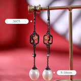5A+ High Luster White Pearl 10mm Earrings Handmade Black Rhodium Plated Silver 925 Orient Style Pearl Earrings, Flower Earrings, Gift Idea Etsy