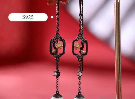 5A+ High Luster White Pearl 10mm Earrings Handmade Black Rhodium Plated Silver 925 Orient Style Pearl Earrings, Flower Earrings, Gift Idea Etsy
