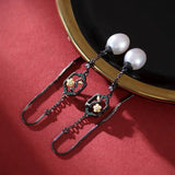 5A+ High Luster White Pearl 10mm Earrings Handmade Black Rhodium Plated Silver 925 Orient Style Pearl Earrings, Flower Earrings, Gift Idea Etsy
