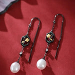 5A+ High Luster White Pearl 10mm Earrings Handmade Black Rhodium Plated Silver 925 Orient Style Pearl Earrings, Flower Earrings, Gift Idea Etsy