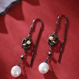 5A+ High Luster White Pearl 10mm Earrings Handmade Black Rhodium Plated Silver 925 Orient Style Pearl Earrings, Flower Earrings, Gift Idea Etsy