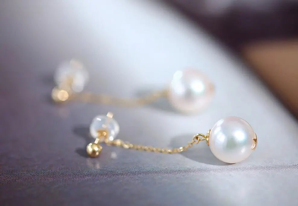 9mm Natural Akoya Pearls from Japan Earrings 18k Solid Yellow Gold Seawater White Pearl Earrings, Anniversary Gift Idea, Gift for Mom Etsy