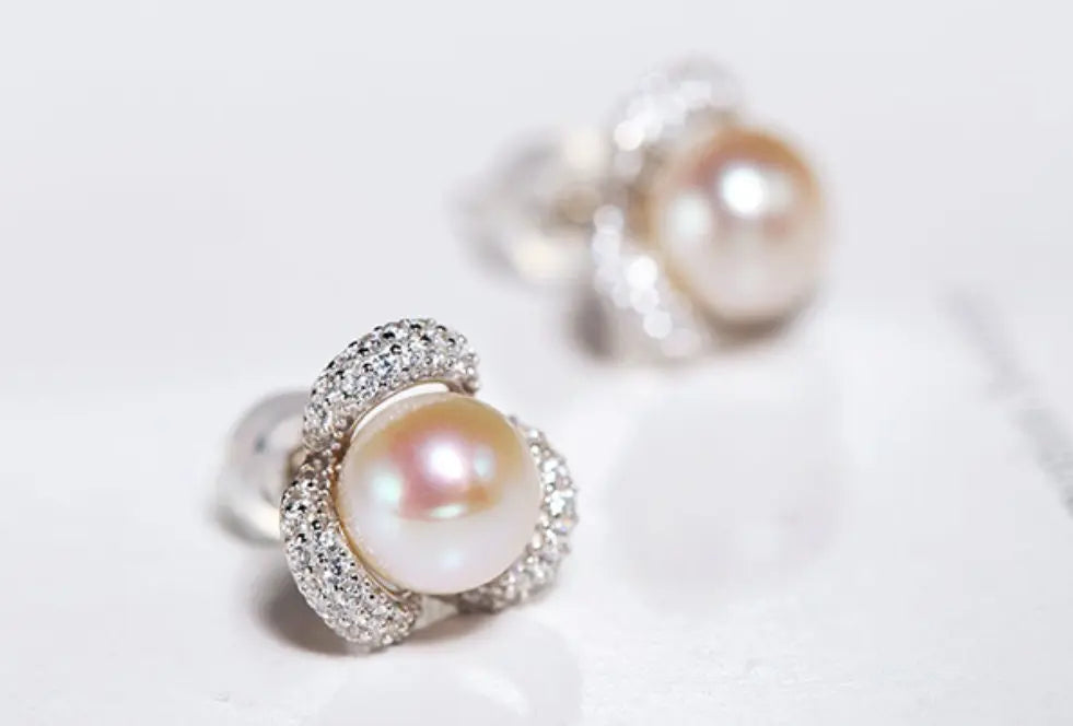 8mm Natural High Luster White Pink Pearl Silver 925 White Pearl Stud Earrings, Flower Earrings, Anniversary Gift Idea, Gift for Mom Etsy