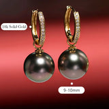 5A+ Natural Tahitian Pearls & White Diamond 18K Solid Yellow Gold Black Pearl Earrings, Seawater Peacock Green Pearl Earrings, Gift Idea Etsy