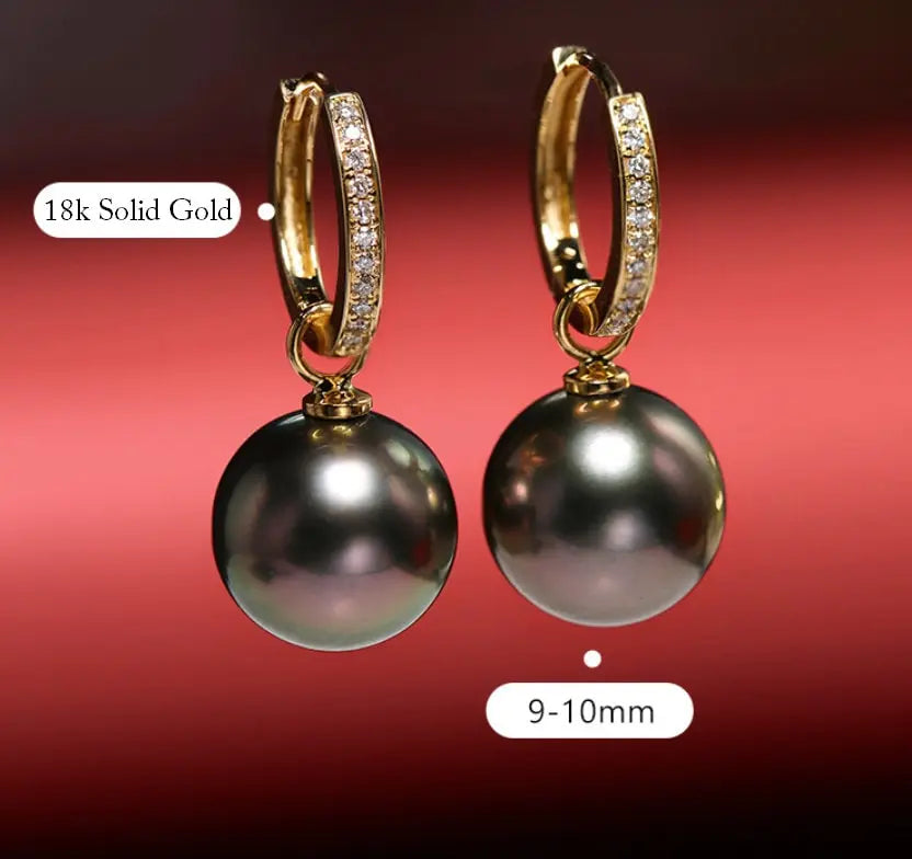 5A+ Natural Tahitian Pearls & White Diamond 18K Solid Yellow Gold Black Pearl Earrings, Seawater Peacock Green Pearl Earrings, Gift Idea Etsy