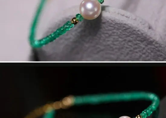 Natural Emerald & Akoya Pearl Bracelets - 18K Yellow Gold Etsy