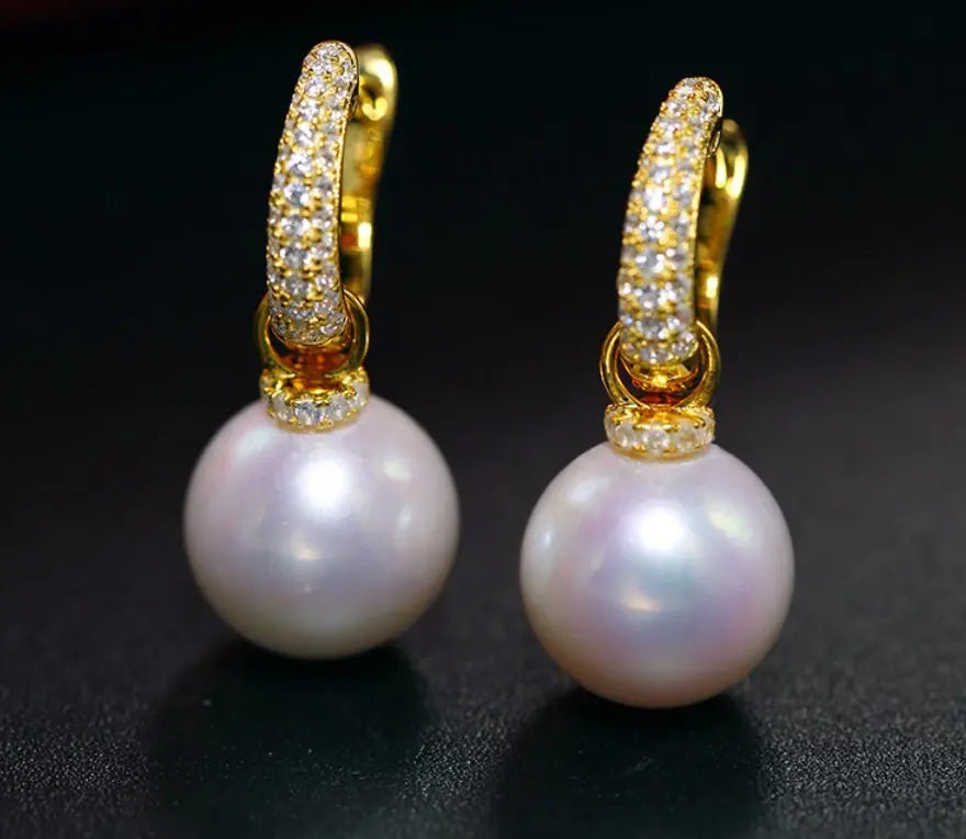 High Luster 12mm White Pearl Earrings Handmade Silver 925 White Pearl Earrings Etsy