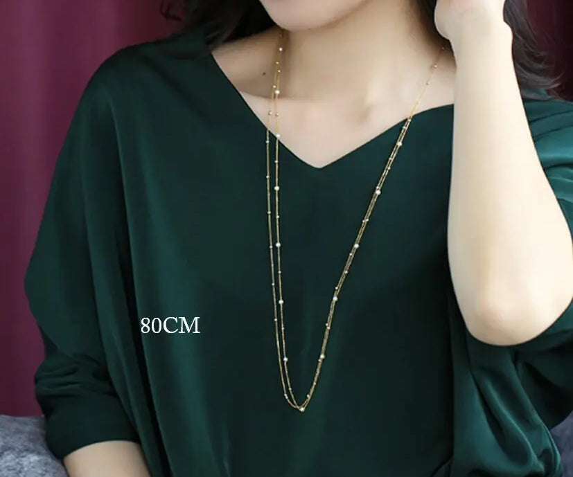 18K Yellow Gold Two-Layer Necklace - Akoya Golden Pearl Strand Etsy