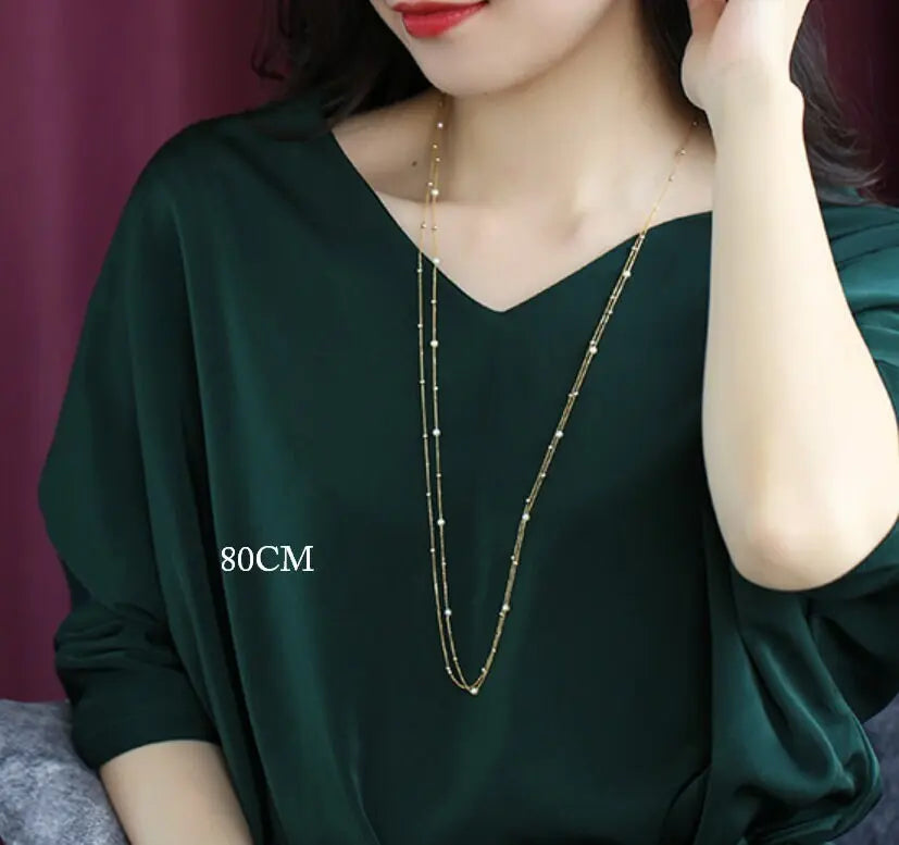 18K Yellow Gold Two-Layer Necklace - Akoya Golden Pearl Strand Etsy