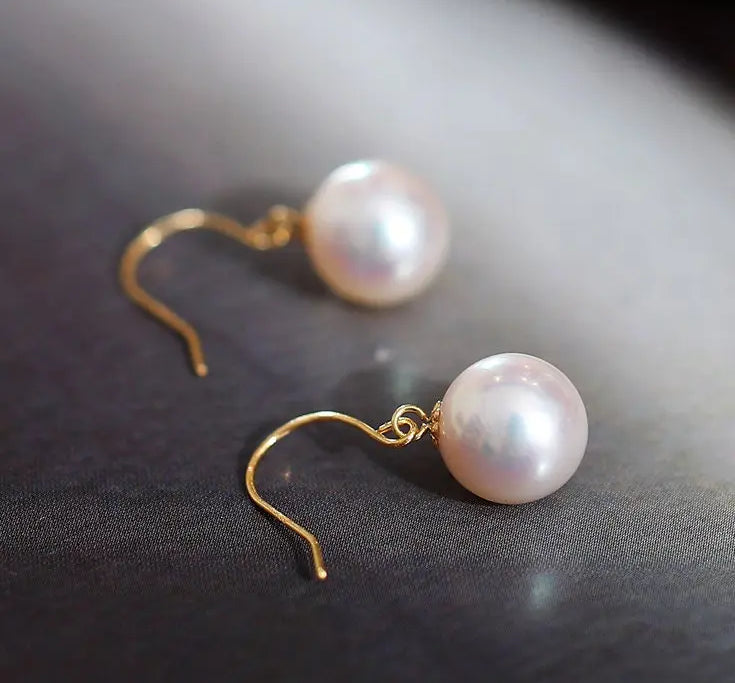 9mm Natural Akoya Pearls from Japan Earrings 18k Solid Yellow Gold Seawater White Pearl Earrings, Anniversary Gift Idea, Gift for Mom Etsy