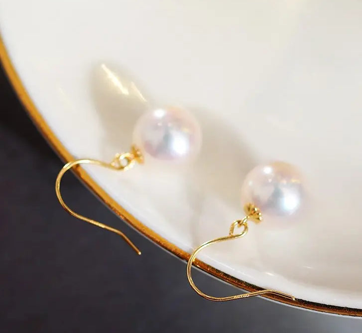 9mm Natural Akoya Pearls from Japan Earrings 18k Solid Yellow Gold Seawater White Pearl Earrings, Anniversary Gift Idea, Gift for Mom Etsy