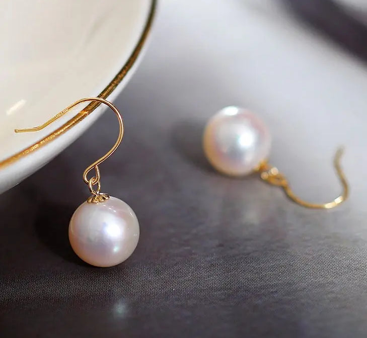 9mm Natural Akoya Pearls from Japan Earrings 18k Solid Yellow Gold Seawater White Pearl Earrings, Anniversary Gift Idea, Gift for Mom Etsy