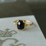 Natural Black Onyx Ring Handmade 18K Solid Yellow Gold Ring, Gift for Her, Anniversary Gift Idea, Retro Fine Jewelry - LaCorserArtJewelry