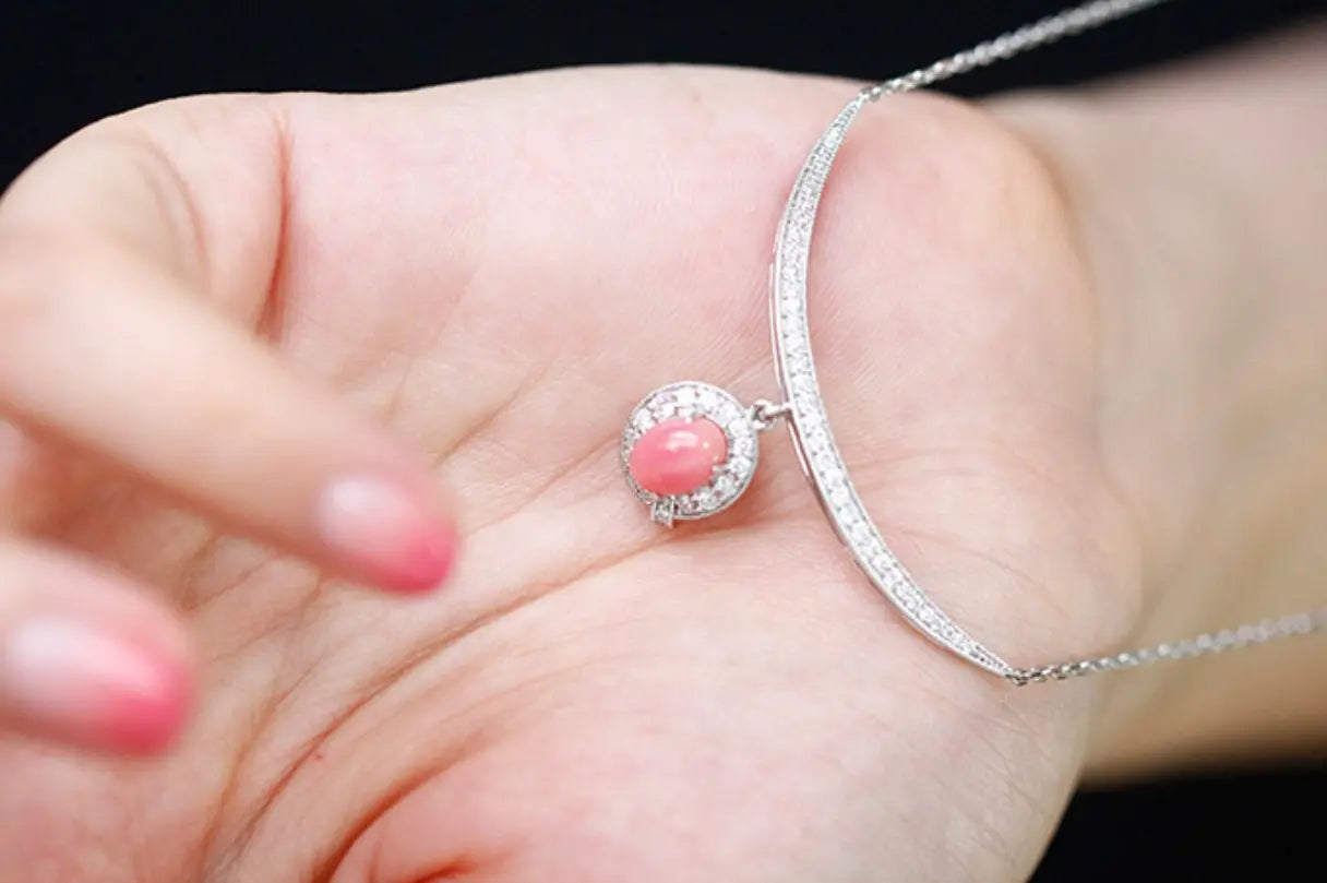 1.65ct Queen Conch Pearl & White Diamond Necklace 18K Solid White Gold Bespoke Necklace (Customize), Strombus Gigas, Flamed Pink Pearl Etsy
