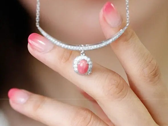 1.65ct Queen Conch Pearl & White Diamond Necklace 18K Solid White Gold Bespoke Necklace (Customize), Strombus Gigas, Flamed Pink Pearl Etsy