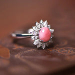 Queen Conch Pearl & Marquise White Diamond 18k Solid White Gold Ring (Customize), Strombus Gigas, Flamed Pink Pearls, Engagement ring Etsy