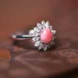 Queen Conch Pearl & Marquise White Diamond 18k Solid White Gold Ring (Customize), Strombus Gigas, Flamed Pink Pearls, Engagement ring Etsy