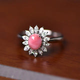 Queen Conch Pearl & Marquise White Diamond 18k Solid White Gold Ring (Customize), Strombus Gigas, Flamed Pink Pearls, Engagement ring Etsy