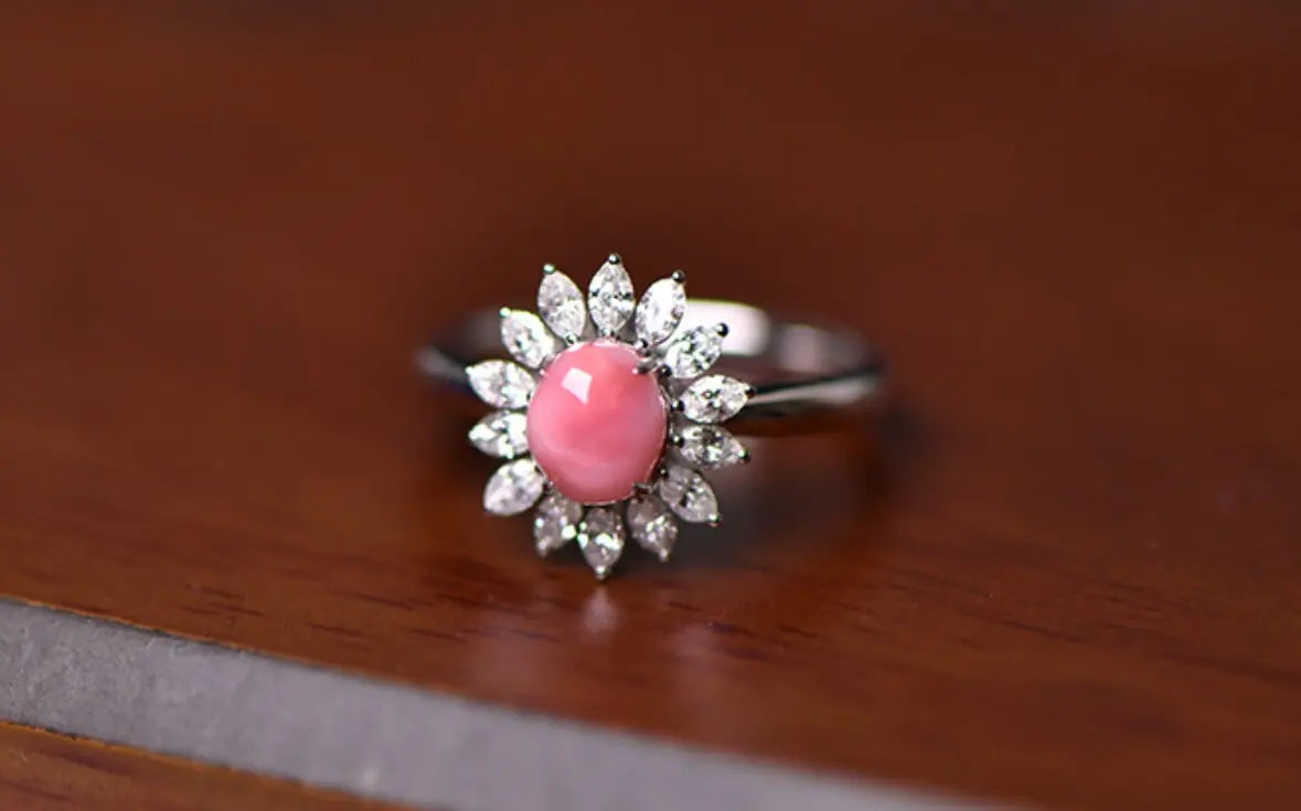 Queen Conch Pearl & Marquise White Diamond 18k Solid White Gold Ring (Customize), Strombus Gigas, Flamed Pink Pearls, Engagement ring Etsy