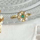 Emerald & Pearl, Opal Ring Handmade 18K Solid Yellow Gold Ring, Cluster Rings, Anniversary Gift Idea, Retro Jewelry Etsy