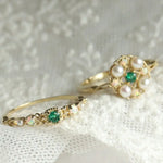 Emerald & Pearl, Opal Ring Handmade 18K Solid Yellow Gold Ring, Cluster Rings, Anniversary Gift Idea, Retro Jewelry Etsy