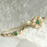 Emerald & Pearl, Opal Ring Handmade 18K Solid Yellow Gold Ring, Cluster Rings, Anniversary Gift Idea, Retro Jewelry Etsy