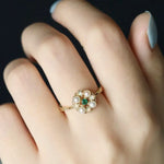 Emerald & Pearl, Opal Ring Handmade 18K Solid Yellow Gold Ring, Cluster Rings, Anniversary Gift Idea, Retro Jewelry Etsy