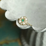 Emerald & Pearl, Opal Ring Handmade 18K Solid Yellow Gold Ring, Cluster Rings, Anniversary Gift Idea, Retro Jewelry Etsy