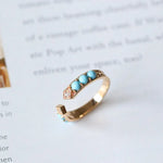 Natural Turquoise Cabochen & White Diamond Ring Handmade 18K Solid Yellow Gold Open Ring, Carved Ring, Anniversary Gift Idea, Retro Jewelry - LaCorserArtJewelry