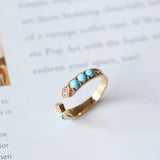 Natural Turquoise Cabochen & White Diamond Ring Handmade 18K Solid Yellow Gold Open Ring, Carved Ring, Anniversary Gift Idea, Retro Jewelry - LaCorserArtJewelry