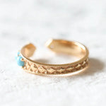 Natural Turquoise Cabochen & White Diamond Ring Handmade 18K Solid Yellow Gold Open Ring, Carved Ring, Anniversary Gift Idea, Retro Jewelry - LaCorserArtJewelry
